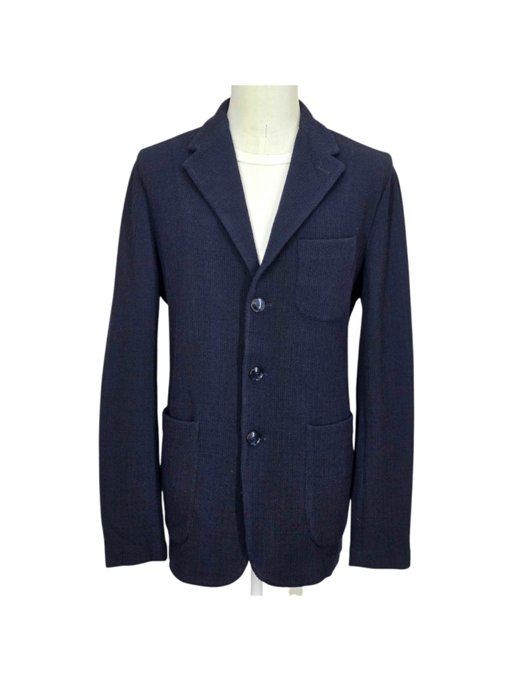 Barena Venezia Mens IT 56 Torceo Navy Ribbed Knit Wool Blazer Made Italy $890